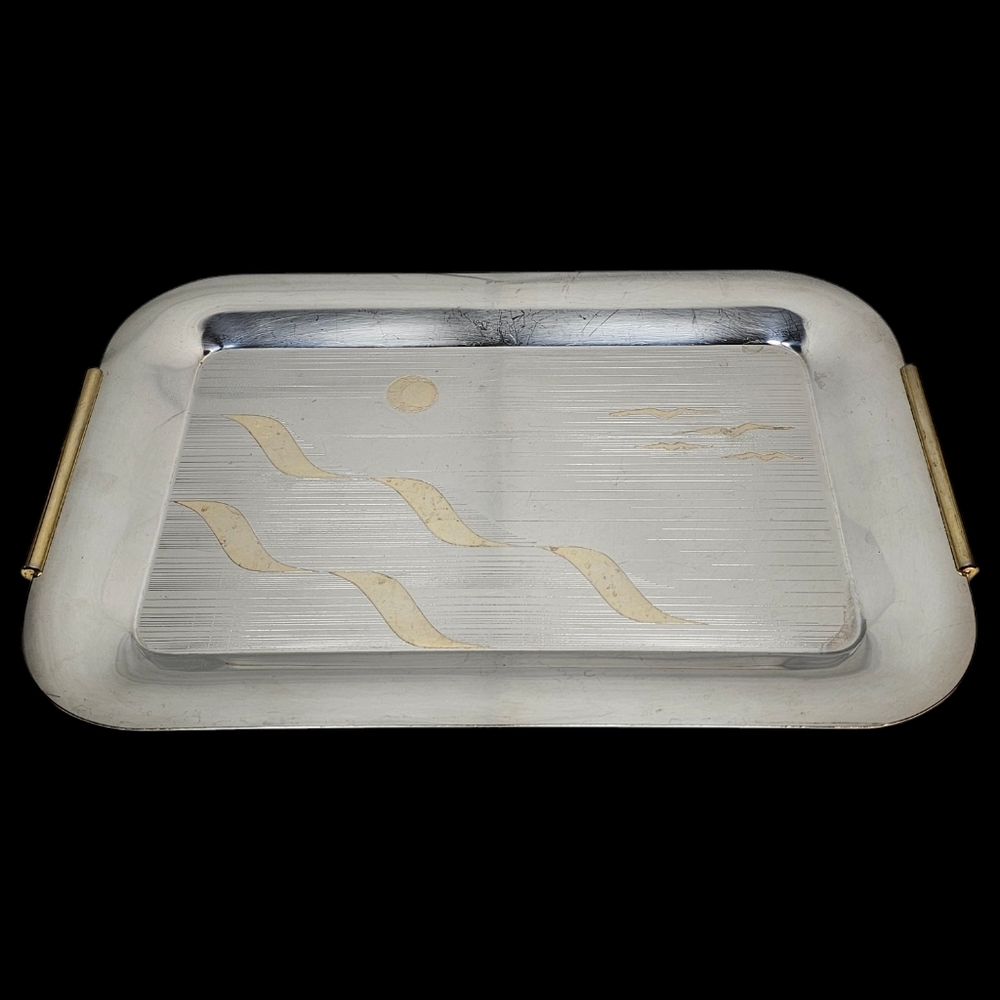 Vintage MCM 18/10 Stainless‎ Steel Sliver/Gold Two Tone Trim Inoxbeck Tray Italy